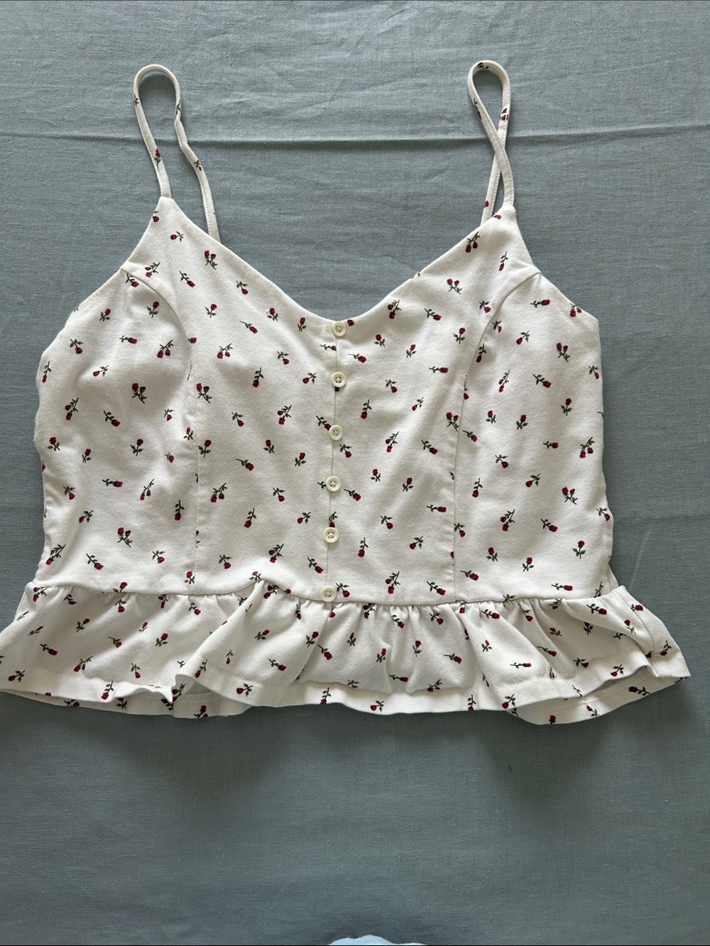 Forever 21 White Cami with Red Cherry Print and Ruffle Hem